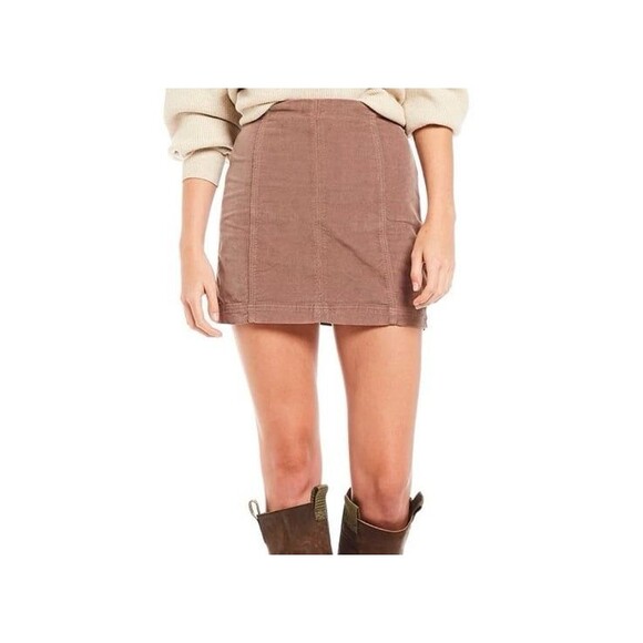 Free People Tan Modern Femme Corduroy Mini Skirt Size 6 - Picture 1 of 6